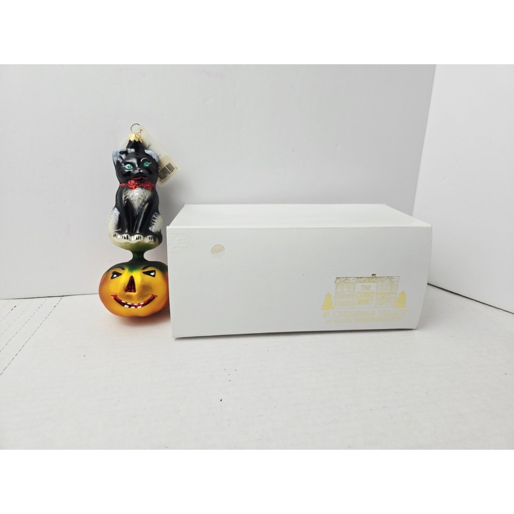 Christopher Radko Halloween ornament Kitty Patch black cat pumpkin w/ tag